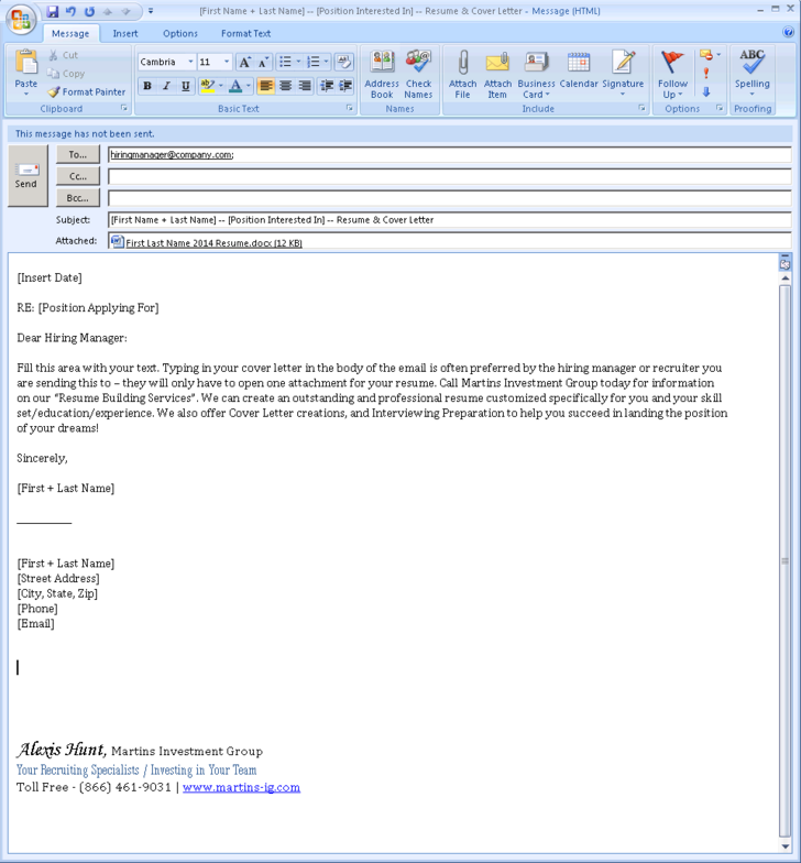 Sending Cv Through Email Cover Letter Sample