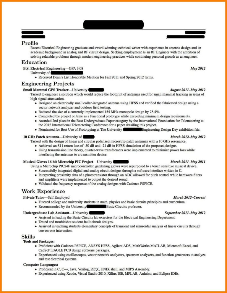 Sample Cv For Fresh Graduate Engineering