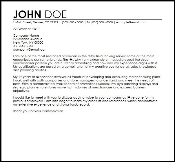 Visual Merchandising Manager Cover Letter Examples
