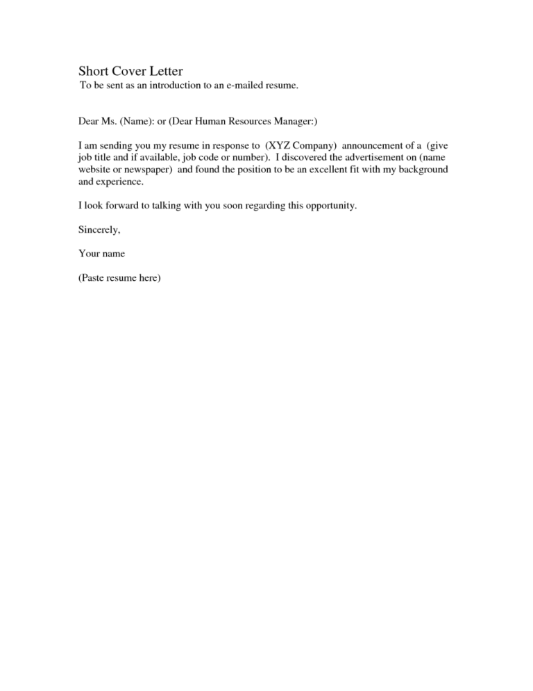 Short Cover Letter Template Free