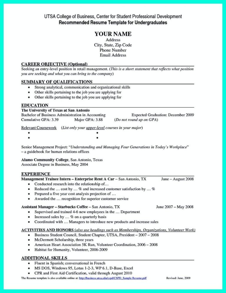 Recent College Graduate Resume Summary Examples