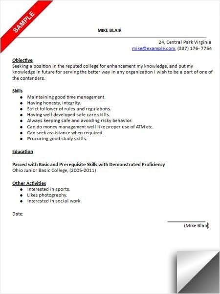 Resume For University Admission Sample