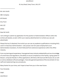 Administration Officer Cover Letter Example