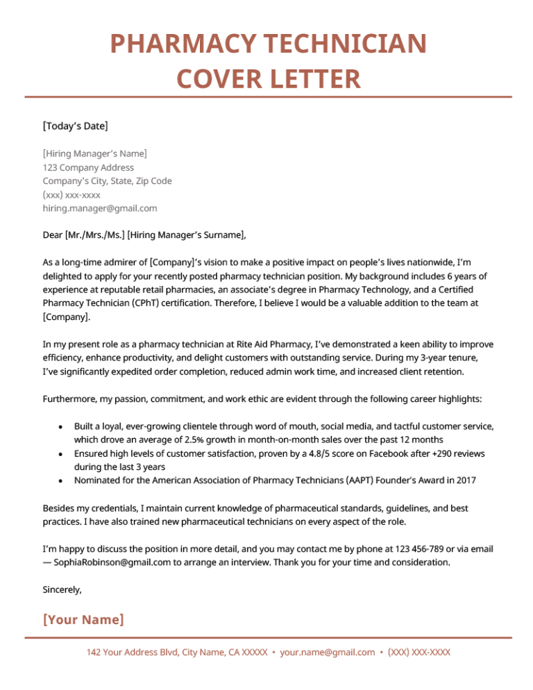 How To Write A Pharmacist Cover Letter