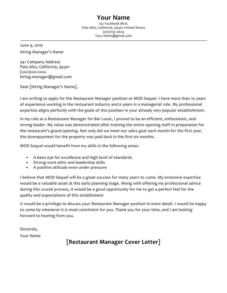 How To Write A Cover Letter For A Restaurant Job