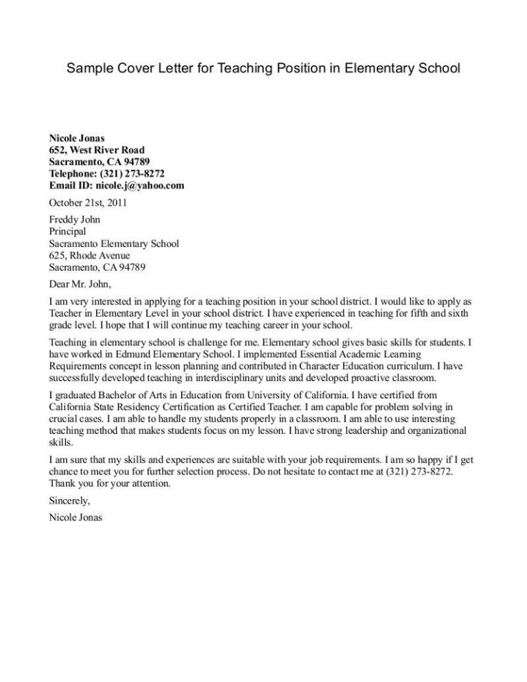 Substitute Teacher Cover Letter Examples No Experience