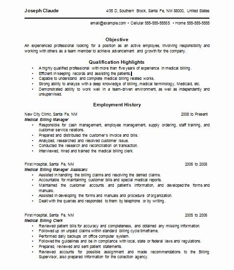 Medical Billing And Collections Specialist Resume