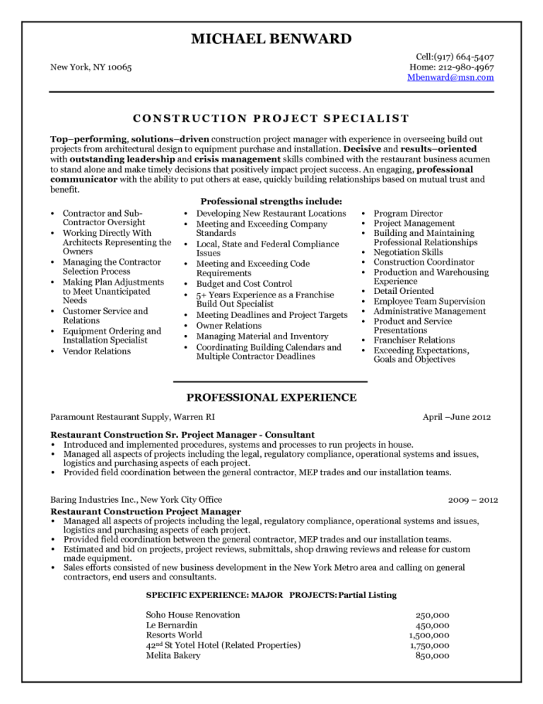 Hotel General Manager Resume Pdf