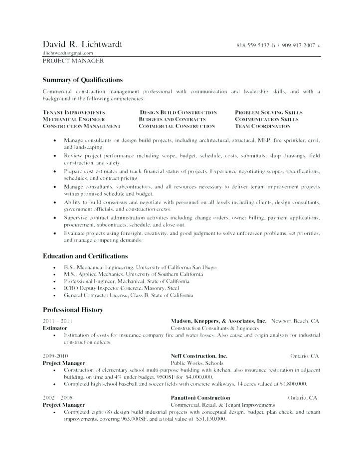 Construction Project Coordinator Resume Summary