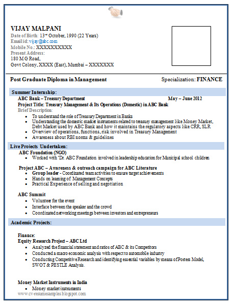 Finance Cv Template Word Free Download