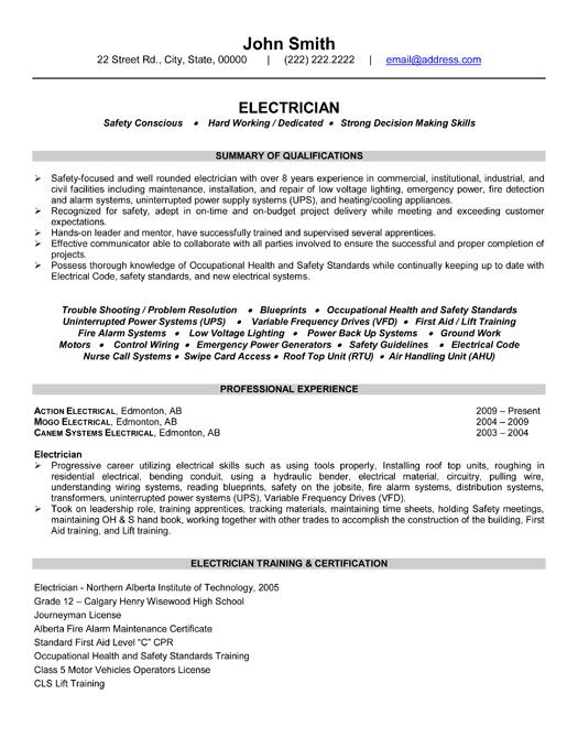 Electrical Technician Resume Sample