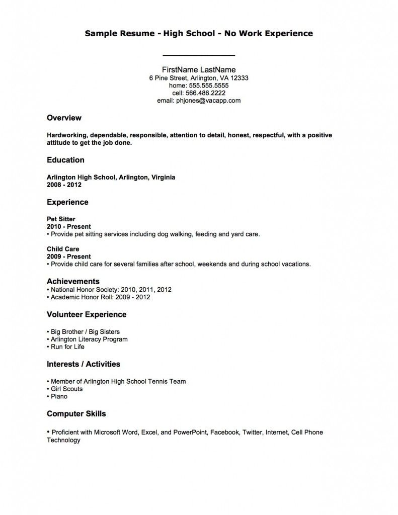 Resume Examples Sample Resume High School No Work Experience First Job