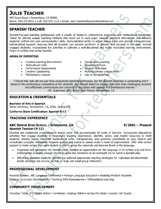 Resume Examples For Teaching Jobs