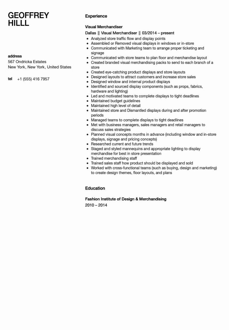 Visual Merchandiser Cover Letter No Experience