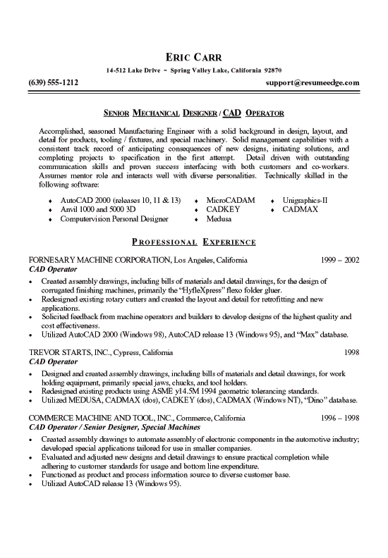 Senior Mechanical Engineer Resume Samples