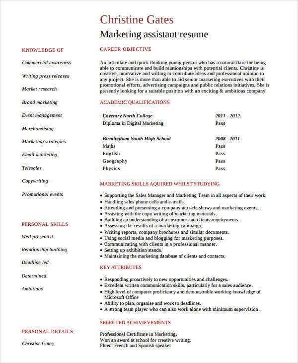 Marketing Assistant Resume Template