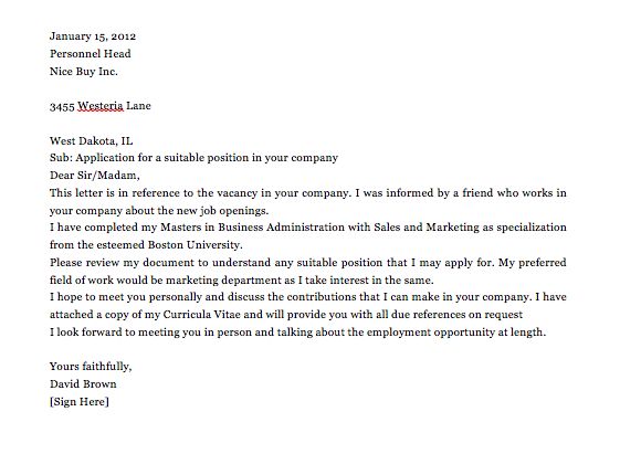 Sample Of An Application Letter For A Job Vacancy Pdf