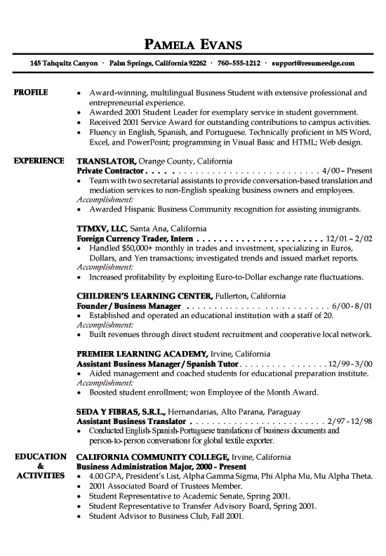 Business Student Good objective for resume, Good resume examples