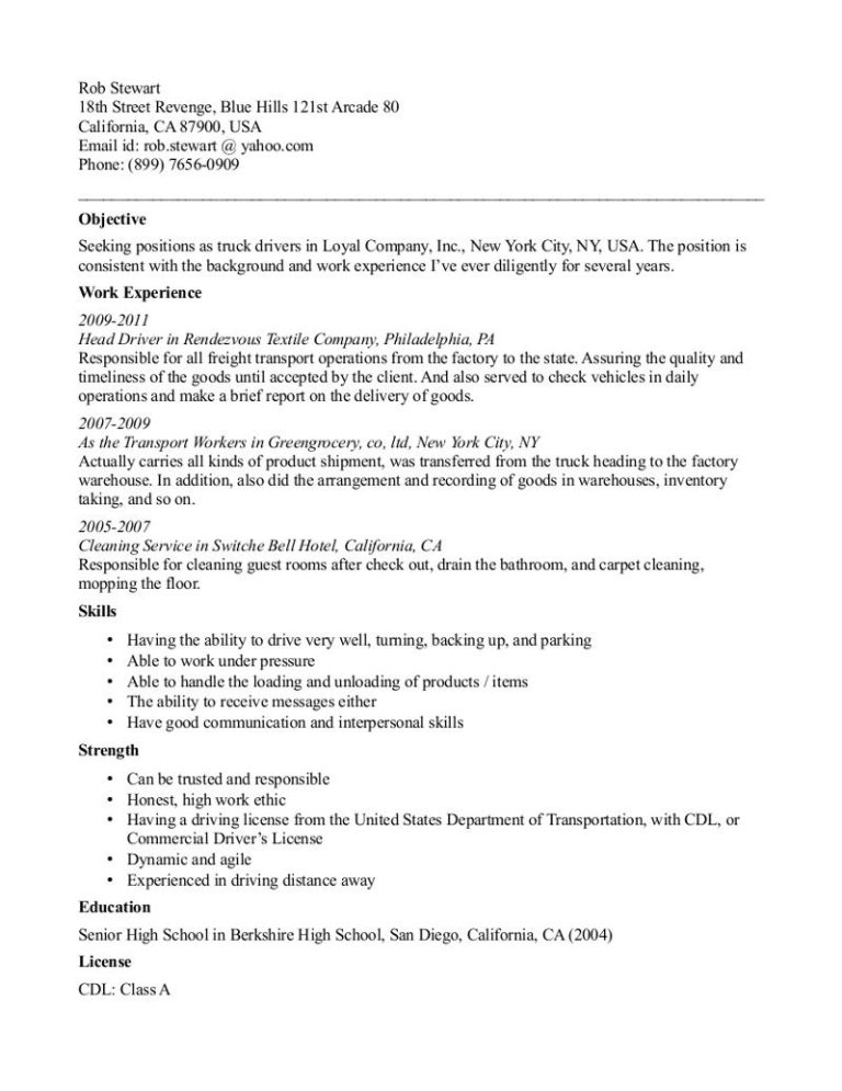 Truck Driver Cover Letter Examples