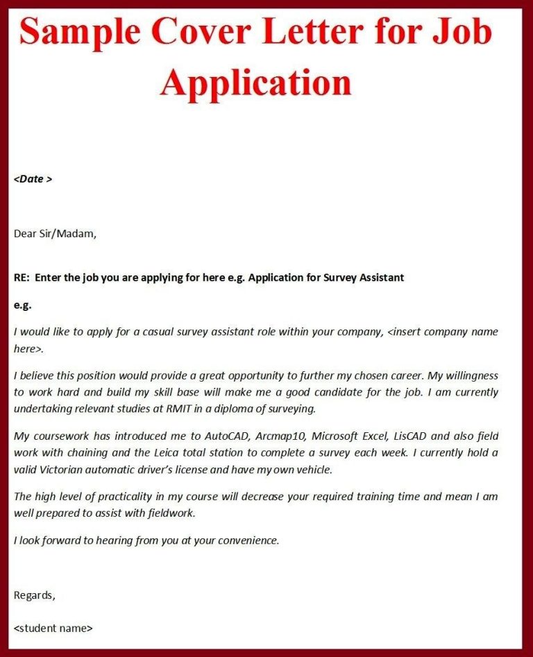 Sample Letter Of Application For A Job Vacancy