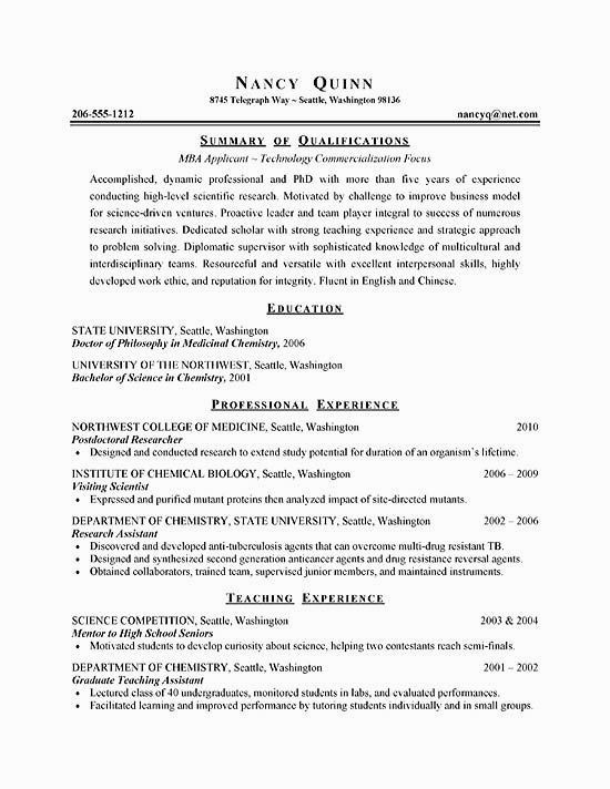 Resume For Masters Degree Sample
