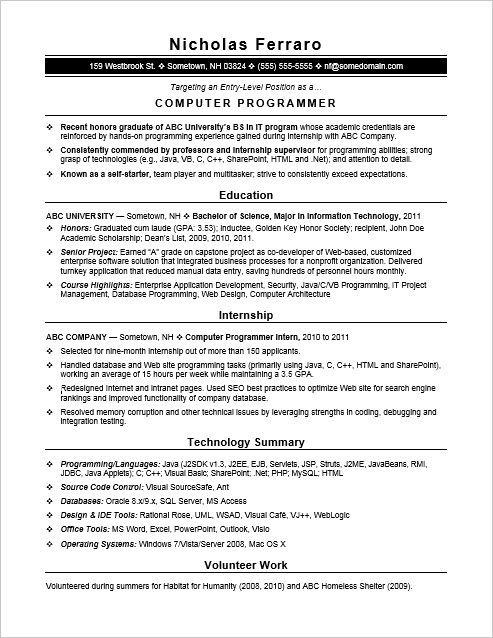 Sample Cover Letter For Entry Level Computer Programmer