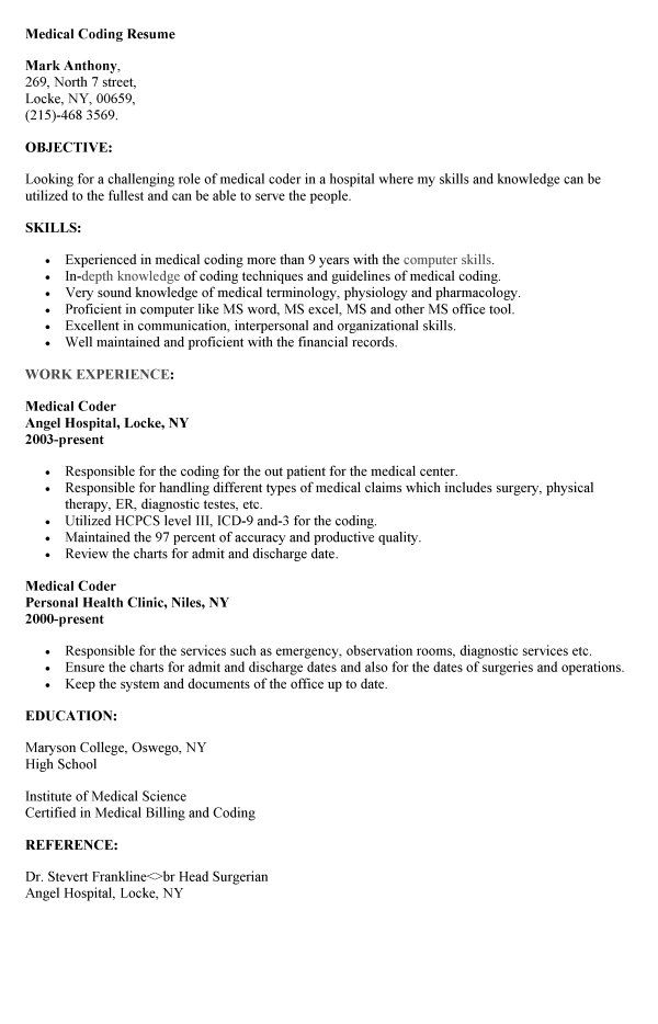 Medical Coder Resume Examples