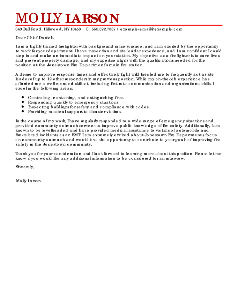 How To Write A Cover Letter For Firefighter Position