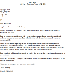 Office Receptionist Cover Letter Example