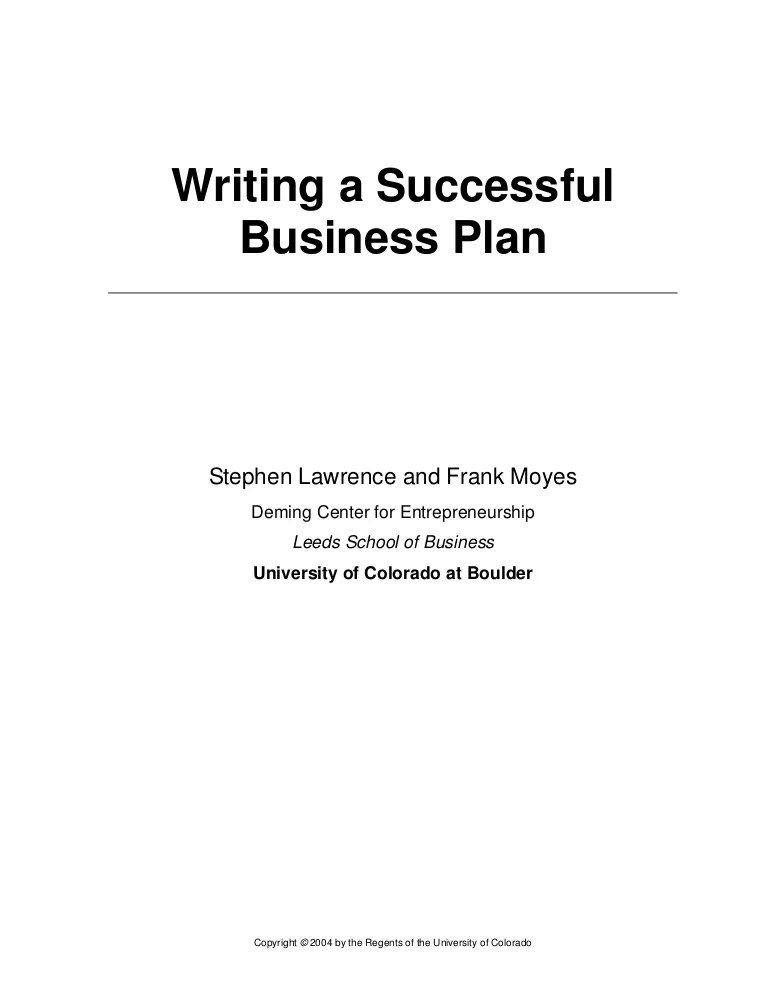 How To Write A Business Plan Cover Page