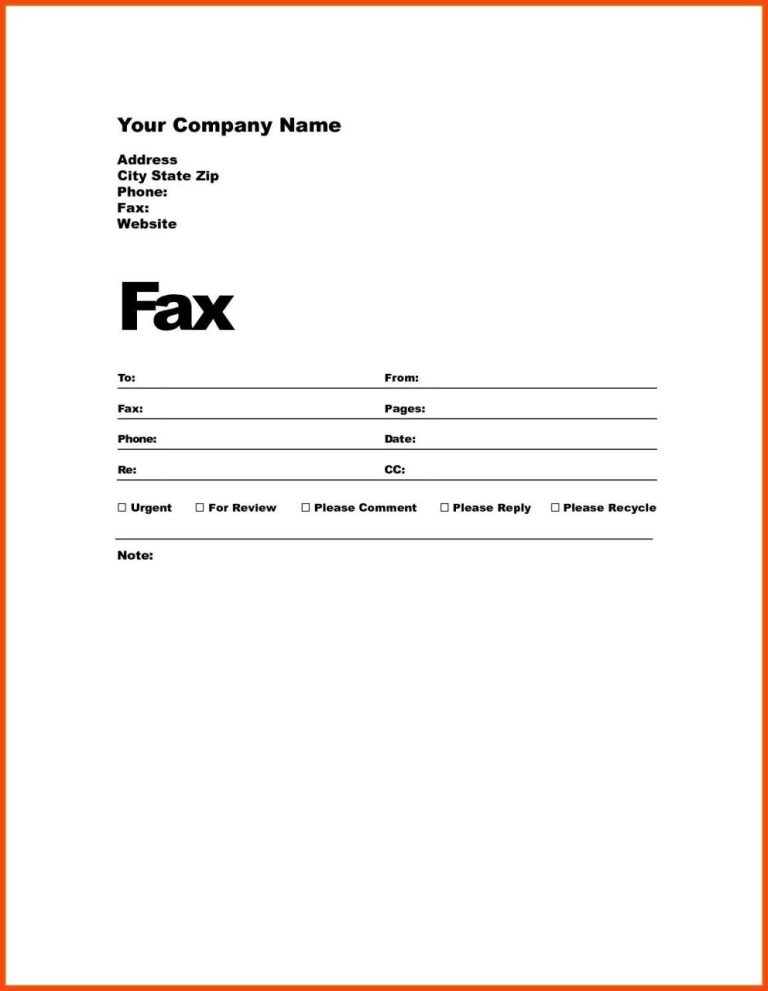 Fax Cover Letter Sample Word