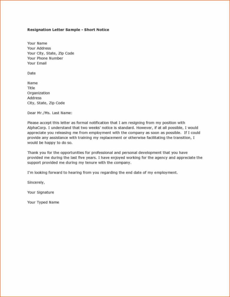 Cover Letter For Resignation Email