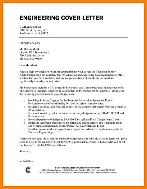 Electronic Engineering Cover Letter Examples