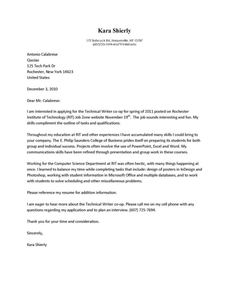 College Student Internship Cover Letter Sample