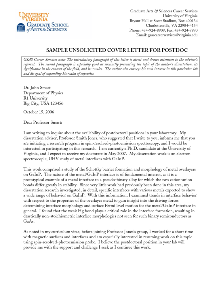 Cover Letter For Postdoc Position Example