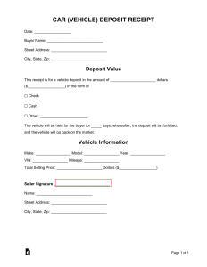 Free Car (Vehicle) Purchase Deposit Receipt Template Word PDF eForms