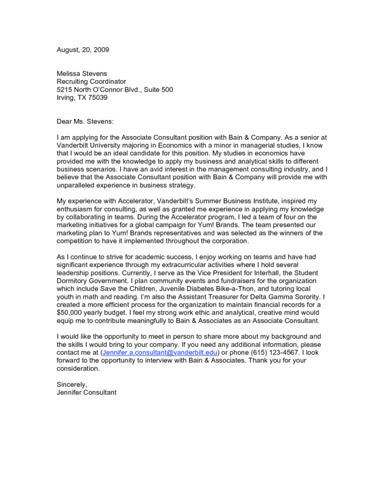Management Consulting Cover Letter Template