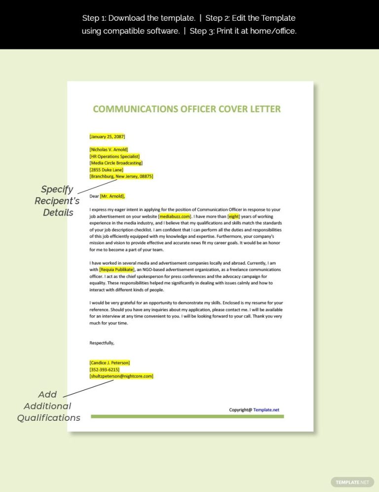 Example Cover Letter For Communications Specialist
