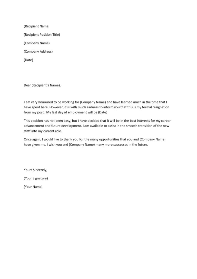 Government Job Resignation Letter Sample