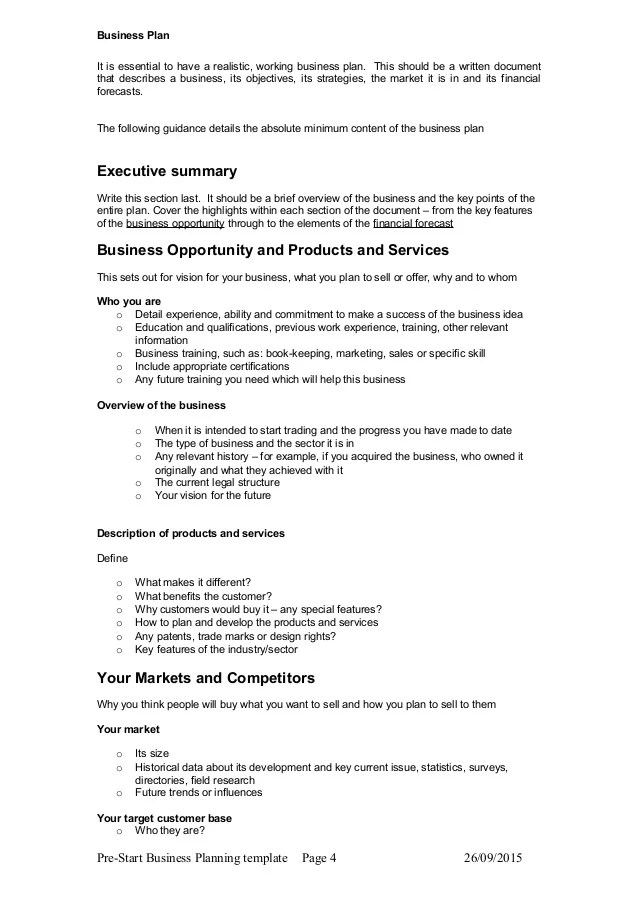 How To Write A Business Plan Products And Services