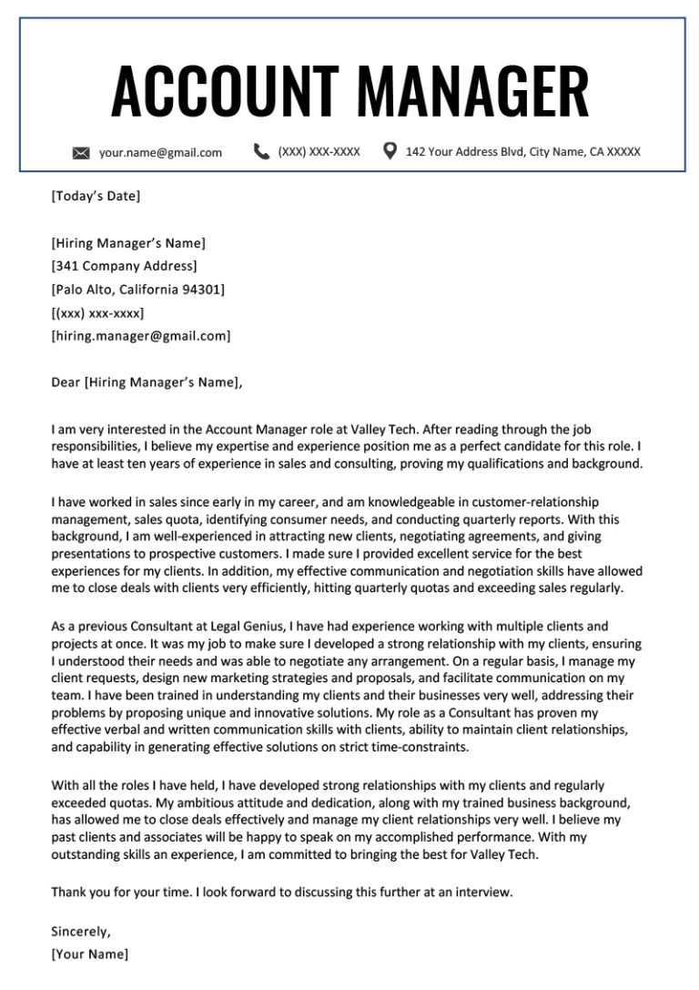 Letter To Hiring Manager For Job Application