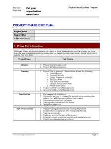 Phase Exit Plan Template Document Business