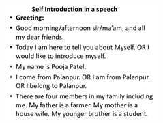 Sample Introduction Speech Introducing Yourself