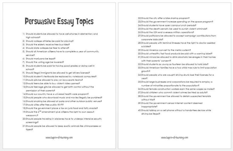 Examples Of Persuasive Essay Topics