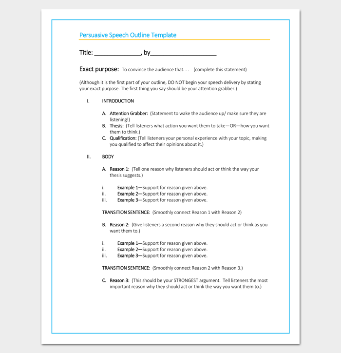 Persuasive Speech Topics Outline Examples