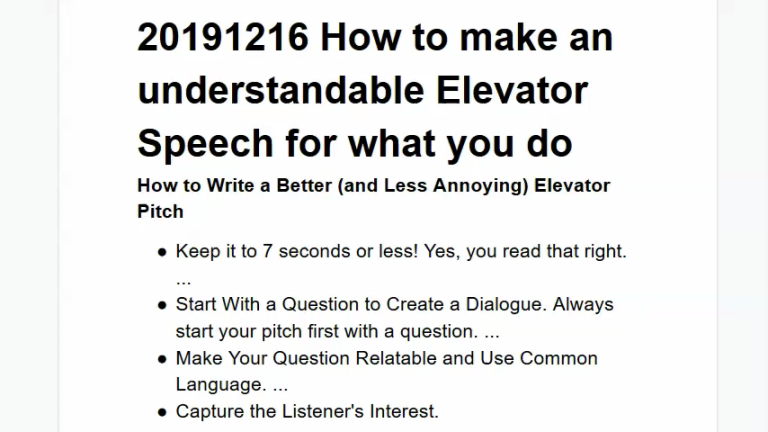 How To Write A Good Elevator Speech