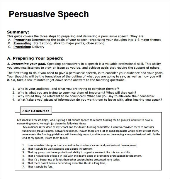 Persuasive Speech Outline Sample Free