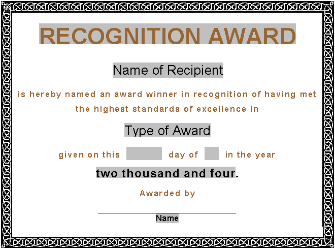 Recognition Awards Examples