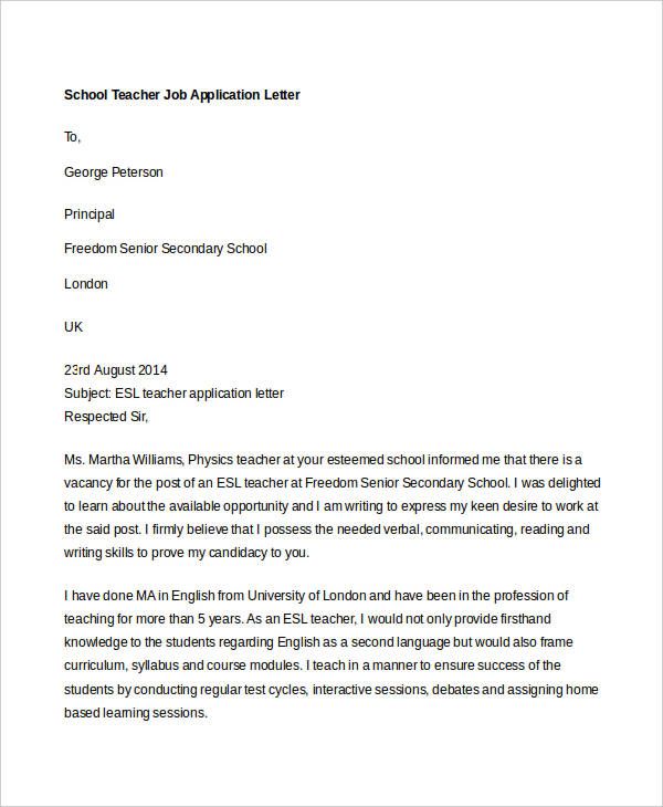 Application Letter Format In English For Principal