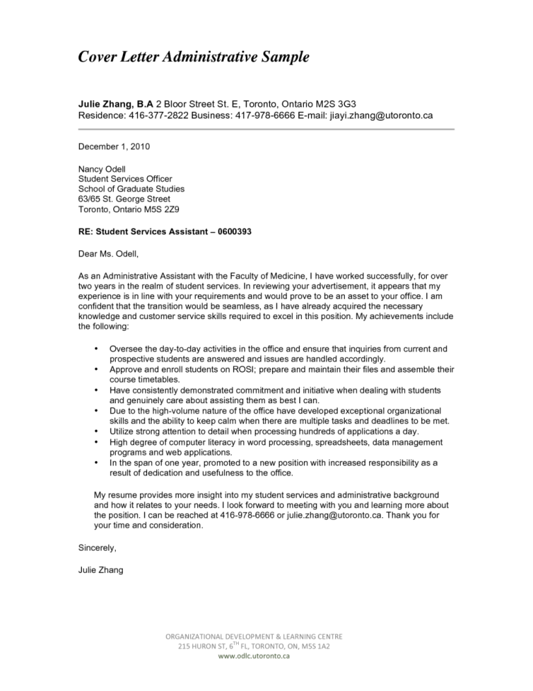 Administrative Assistant Cover Letter For Cv Pdf